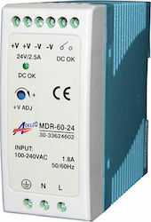 Adeleq DIN Rail Power Supply 2.5A/24V/60W για Ταινίες LED
