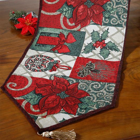 Sette Colori Christmas Tablecloth Runner Fabric Multicolour L170xW45cm.