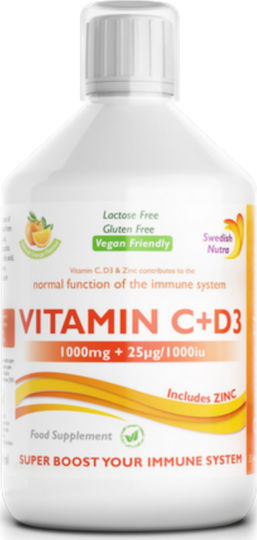 Swedish Nutra Vitamin C Βιταμίνη για Ενέργεια & Ενίσχυση του Ανοσοποιητικού 1000iu 1000mg Πορτοκάλι 500ml