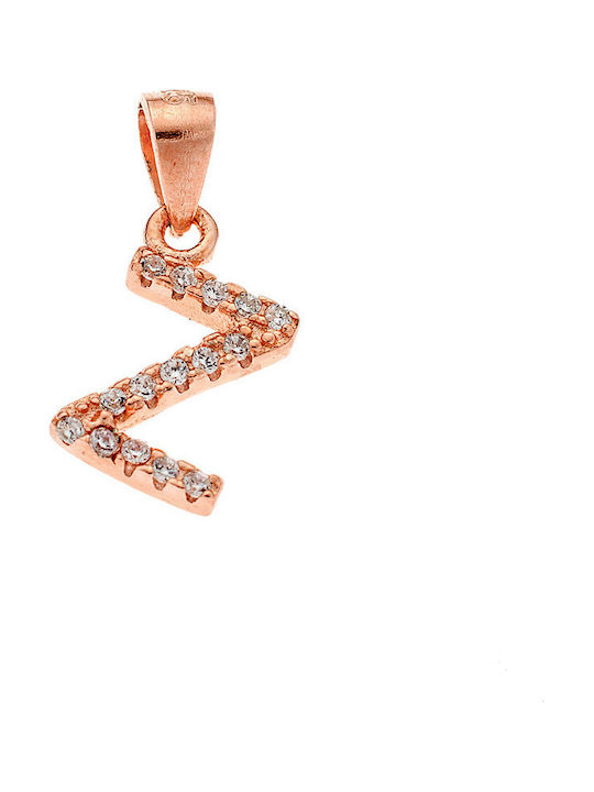 Senza Charm Monogram from Pink Gold Plated Silver with Zircon