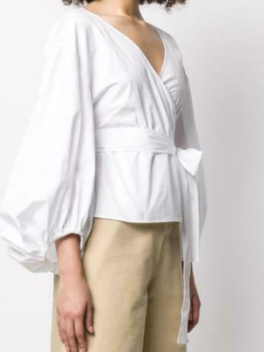 Michael Kors Women's Summer Blouse Long Sleeve with V Neck White