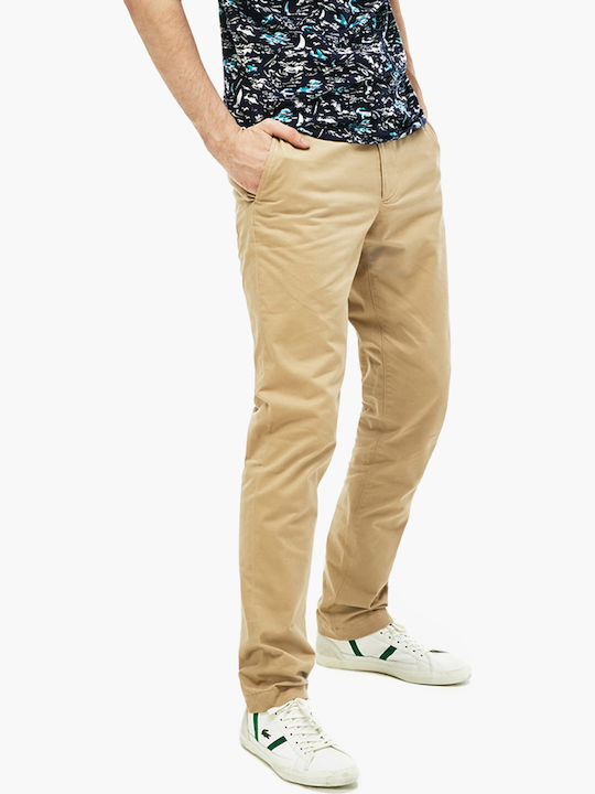 Lacoste Ανδρικό Παντελόνι Chino Ελαστικό σε Slim Εφαρμογή Μπεζ