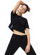 Women's Athletic Crop Top Short Sleeve with Sheerness Black