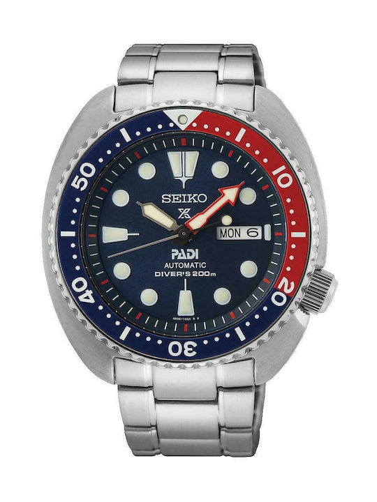 Seiko Prospex Padi Turtle Ανδρικό Ρολόι 45mm Αυτόματο με Ασημί Μεταλλικό Μπρασελέ