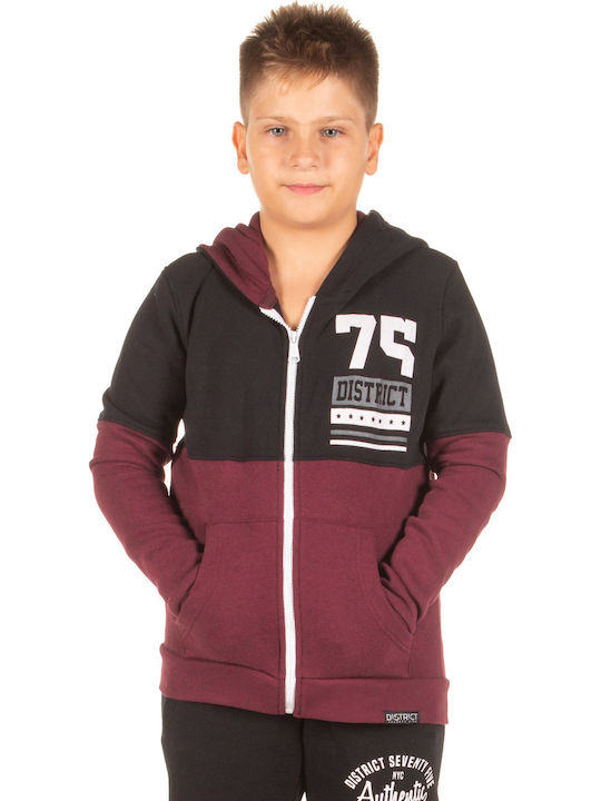 District75 Kids Cardigan Sweatshirts Hooded Burgundy