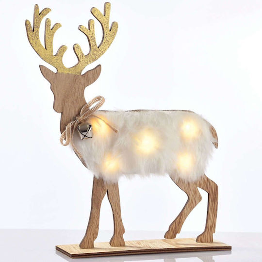 Aca Осветена Коледна Фигура Северни елени Бял Височина 26см. Wooden White Felt Deer