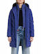 Desigual Anya Women's Long Puffer Jacket for Winter with Hood Blue