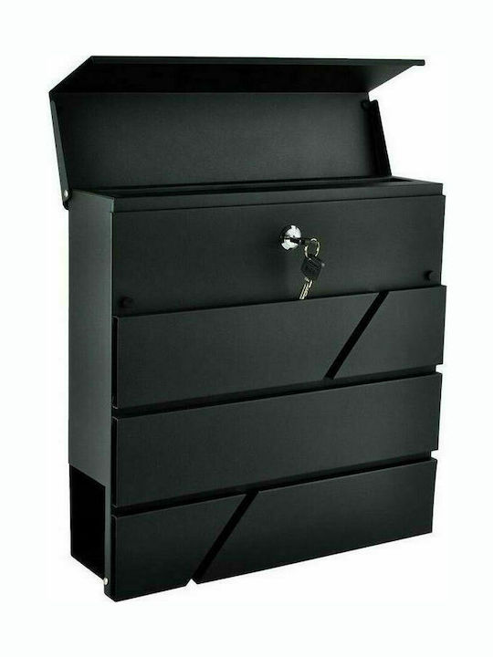Malatec με Κλειδαριά και Θέση για Εφημερίδα Γραμματοκιβώτιο Εξωτερικού Χώρου Μεταλλικό σε Μαύρο Χρώμα 37x10x36.7cm