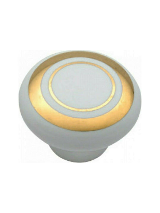 Import Hellas 3014-2 Antik Knopf Möbelgriff aus Keramik White / Golden Riga Ø32mm 3014-2 1Stück