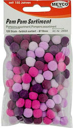 Meyco Pom Pom Handwerk Rosa mit Durchmesser 10mm Set 120Stück