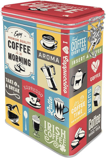 Nostalgic Art Coffee Collage Coffee Box with Airtight Lid Metallic 1300ml
