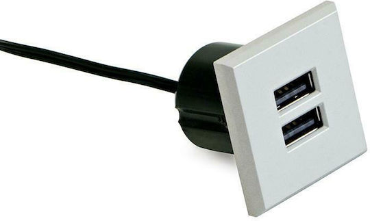 Emuca Emuca Walled Power Socket with 2 USB Ports Ø37 Gray