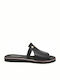 Mariella Fabiani Leather Women's Flat Sandals in Black Color