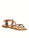 Fardoulis Leder Damen Flache Sandalen in Tabac Braun Farbe