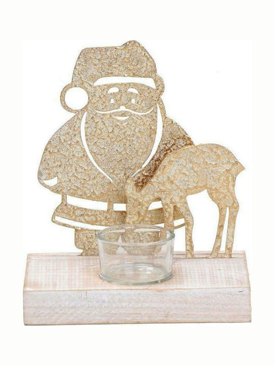 Espiel Christmas Wood Gold Κηροπήγιο 18x15cm