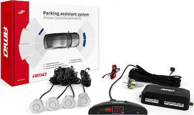 AMiO Σύστημα Παρκαρίσματος Αυτοκινήτου με Οθόνη και 4 Αισθητήρες 22mm σε Ασημί Χρώμα