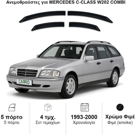Heko Set of Windbreakers Front and Rear Car Dark Fime for Mercedes-Benz C Class 4pcs