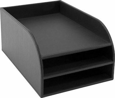 Osco Leather Filing Tray Νο.9154 Δίσκος Γραφείου Δερμάτινος 3 Θέσεις Black 37.5x25x17cm