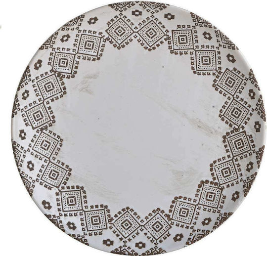 Inart Round Ceramic Decorative Platter Ecru 33.5x33.5x5cm