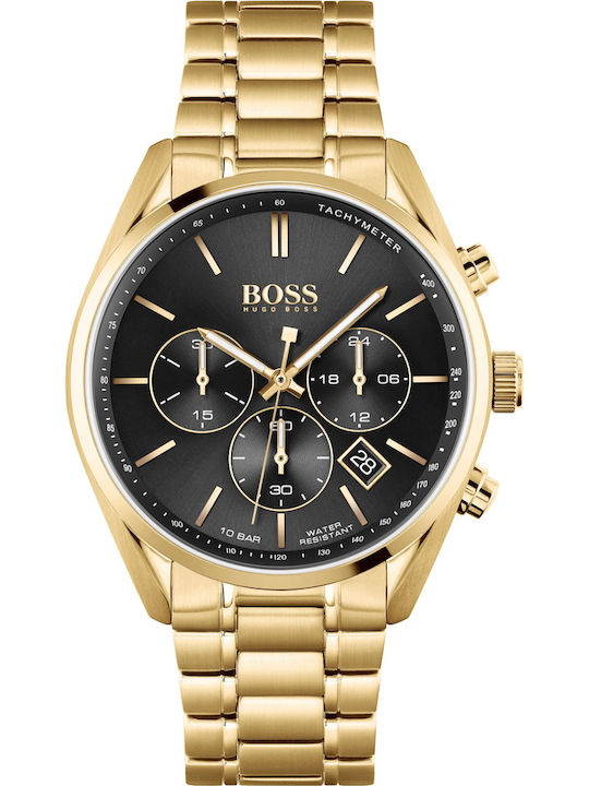 Boss Champion Ανδρικό Ρολόι 46mm Χρονογράφος Μπαταρίας με Χρυσό Μεταλλικό Μπρασελέ