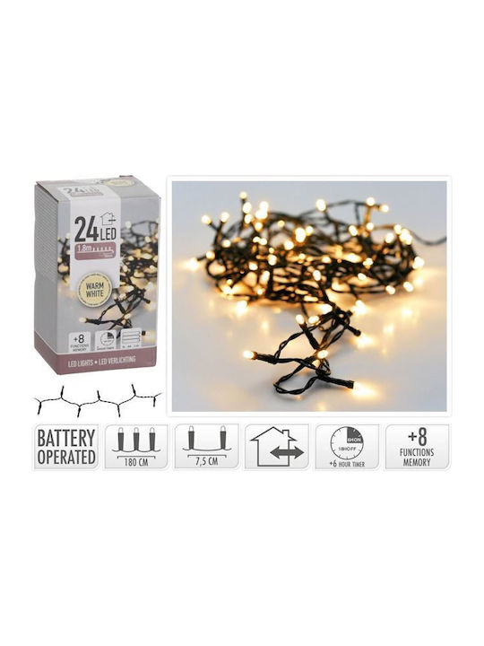 24 Lights LED 1.7m. Warm White Battery in String 1pcs