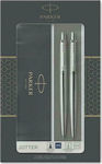 Parker Jotter Pen Set Ballpoint Mechanical Pencil (in a paper cassette) Silver in a case