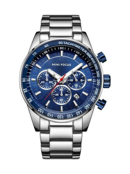 Mini Focus Ανδρικό Ρολόι 44mm Μπαταρίας με Ασημί Μεταλλικό Μπρασελέ