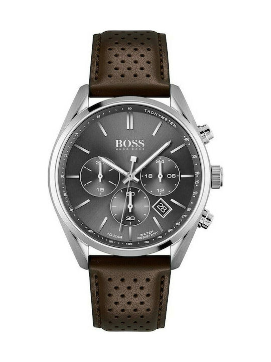 Boss Champion Men's Watch 44mm Chronograph Battery with Brown Leather Strap