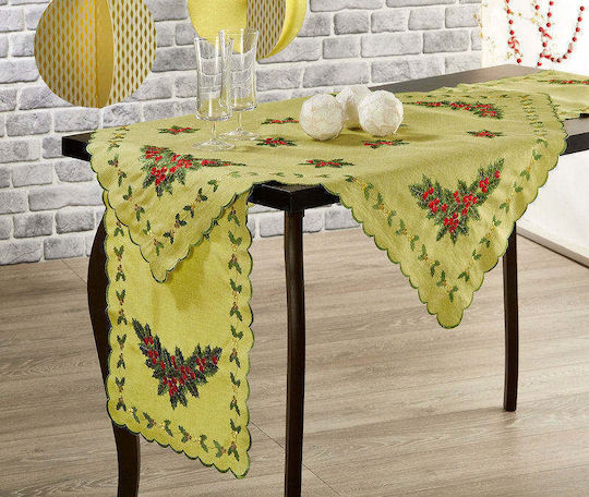 Whitegg Christmas Tablecloth Runner Fabric Beige L180xW40cm.