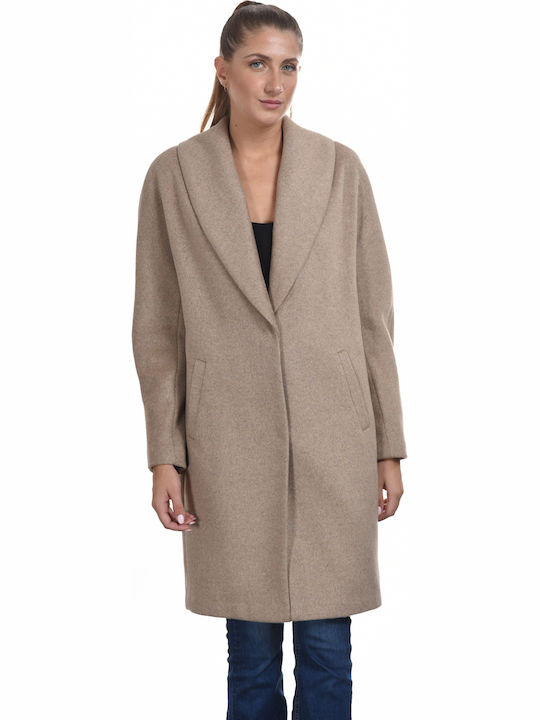 Women's Beige Coat with Buttons