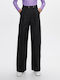 SunsetGo! Wide Leg Women's High-waisted Cotton Trousers Black