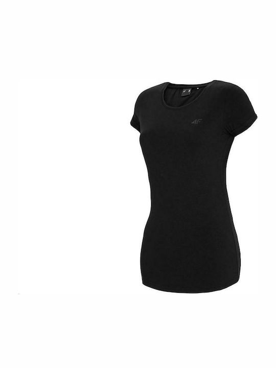 4F Women's Athletic Cotton Blouse Short Sleeve Black