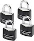 Master Lock Aluminum Padlock Brass with Key Set with Protective Cover 20mm Black 4pcs