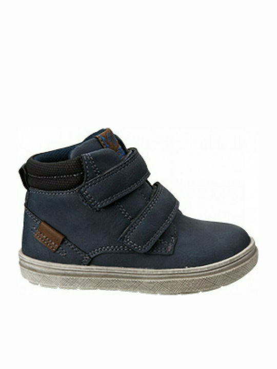 Anatomical Leather Kids Boots with Velcro Blue