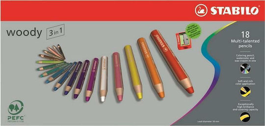 Stabilo Woody 3 in 1 Colored Pencil Set + Sharpener Package of 1 packages