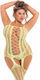Pink Lipstick Lingerie Fake News Bodystocking Plus Size Sexy Bodystockings Mesh with Open Crotch Yellow