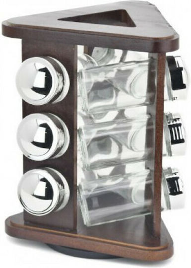 Karvounis Gewürzbehälter Glas auf drehbarem Ständer Walnut 9Stück 9Stück