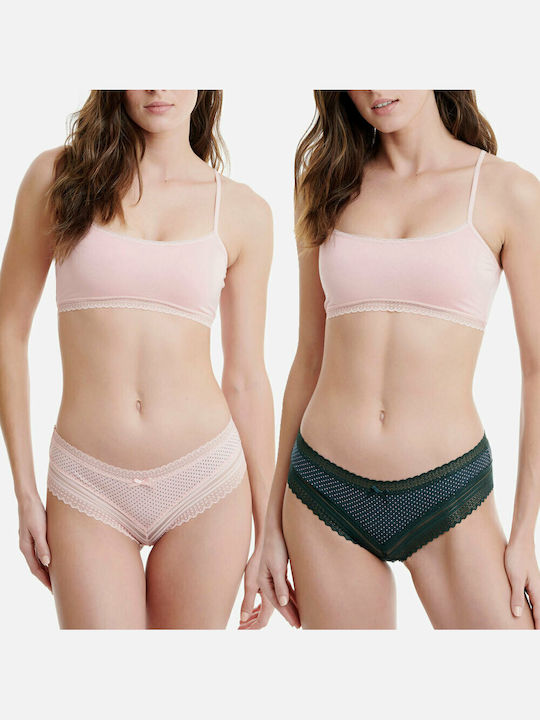 Bamboo Γυναικεία Brazil 2Pack με Δαντέλα Green/Pink