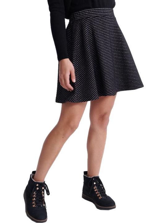 Superdry Jacquard Δερμάτινη Ψηλόμεση Mini Φούστα Κλος σε Μαύρο χρώμα