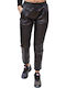 Oakwood Damen Hoch tailliert Leder Hose mit Gummizug Schwarz