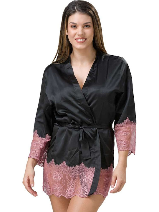 Luna Women's Satin Robe Black
