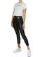 Damen Hoch tailliert Stoff Capri Hose mit Gummizug in Enger Passform Schwarz