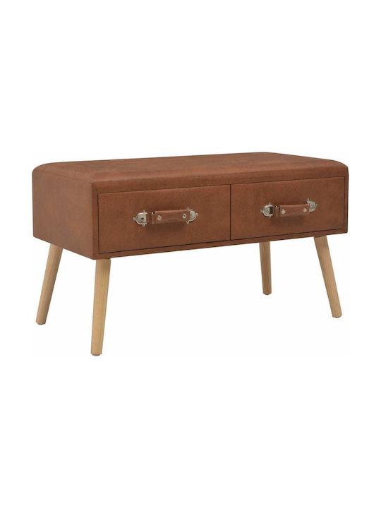 Stool Footstool With Storage Space Upholstered with Leatherette Coffee 80x40x46cm