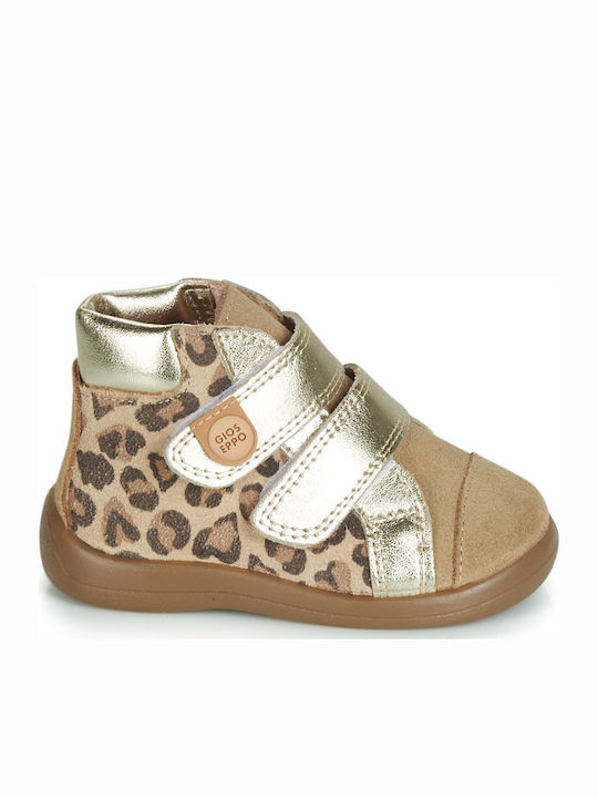 Lederne Kinderstiefeletten mit Klettverschluss Beige
