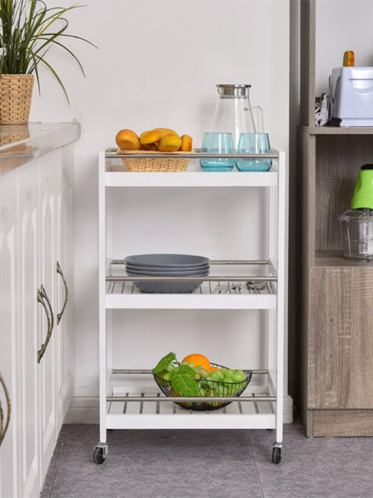 HomCom Τρόλεϊ Κουζίνας Ξύλινο 3 Θέσεων Λευκό 45x38x78cm