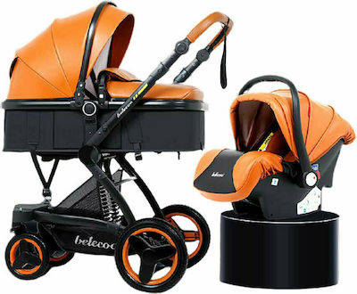 Belecoo B-145 3 in 1 Adjustable 3 in 1 Baby Stroller Suitable for Newborn Black/Orange