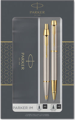 Parker IM Core Pen Set Rollerball (in a paper cassette) Brushed Metal GT in a case