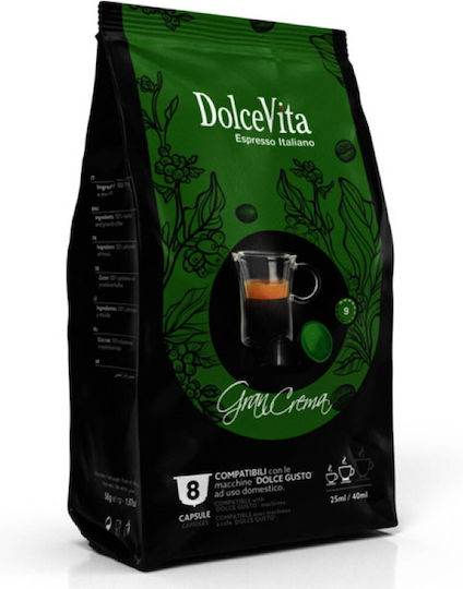 Dolce Vita Kapseln Espresso Gran Crema Kompatibel mit Maschine Dolce Gusto 8Mützen