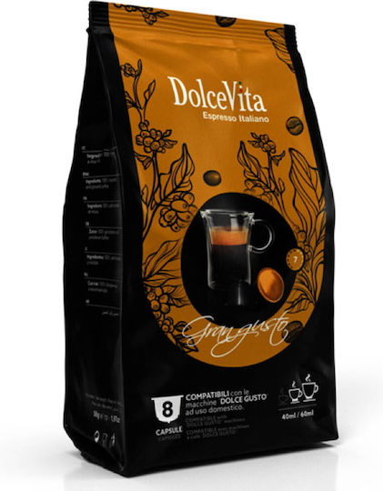 Dolce Vita Κάψουλες Espresso Gran Gusto Συμβατές με Μηχανή Dolce Gusto 8caps