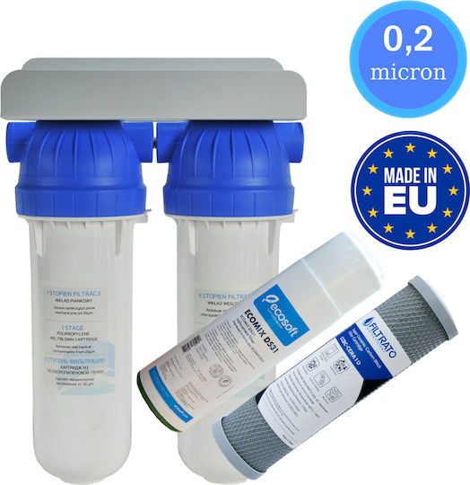 USTM EMI FS2-CERA Συσκευή Φίλτρου Νερού Διπλή Κάτω Πάγκου Διατομής 1/4'' με Βρυσάκι & Ανταλλακτικό Φίλτρο Ecosoft D531, Filtrato CCBC-CERA10 0.2μm